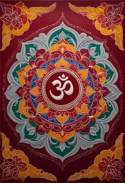 a colorful tapestry rangoli design with the om symbol on it