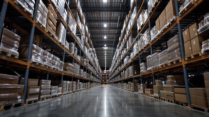 Warehouse with organized shelves and clear content areas