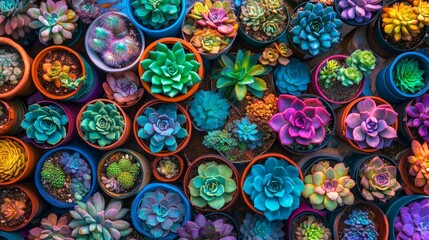 Fototapeta premium Succulent plants in flowerpots. House plants in pots