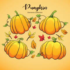 a set of pumpkin elements illustration for thanksgiving and autumn fall season cartoon illustration vector