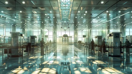 Customers area with security personnel and clear content areas