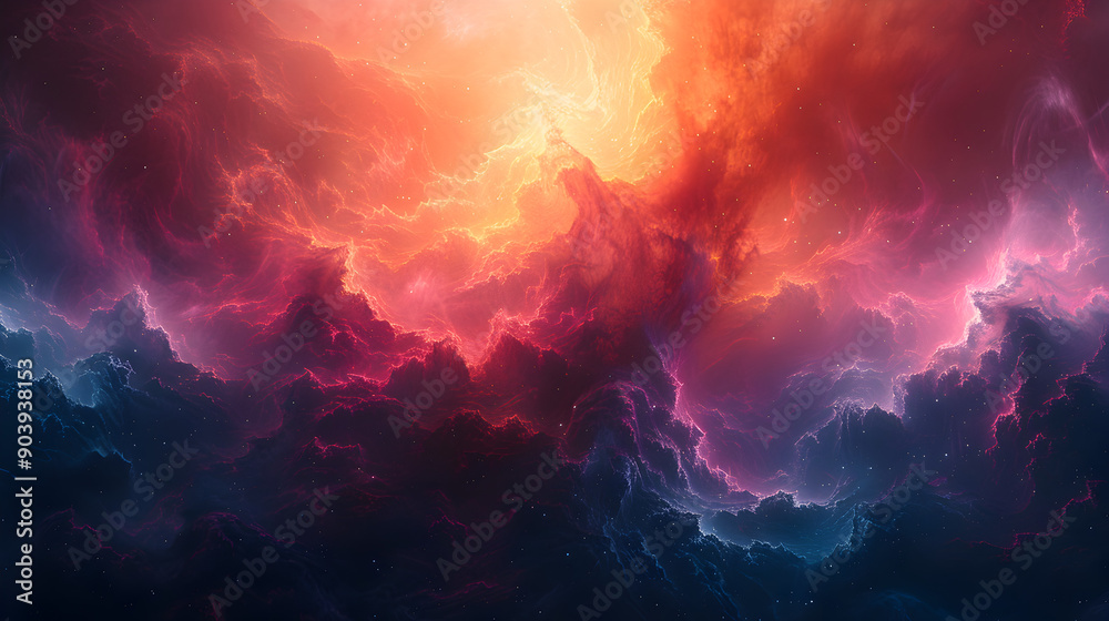 Wall mural abstract representation of a nebula with a mix of bold and soft colors, including bright pinks and d