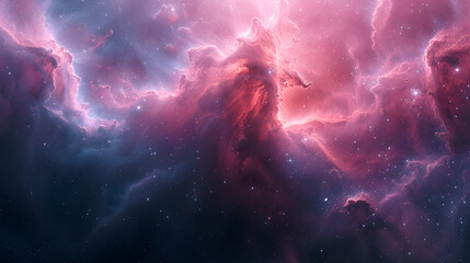 Abstract representation of a nebula with a mix of bold and soft colors, including bright pinks and deep blues, with smoky textures creating a sense of depth 
