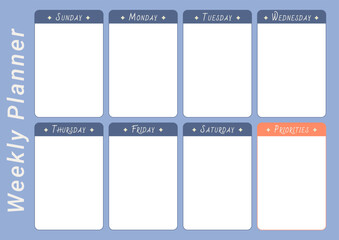 Weekly planner template with space for your text. Horizontal A4 page