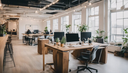 Bright and airy co-working space with natural light and modern fixtures
