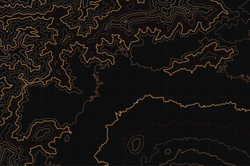 Neon-lit contour lines trace the topography of a dark landscape, offering a dramatic and modern background for mapping and navigation themes