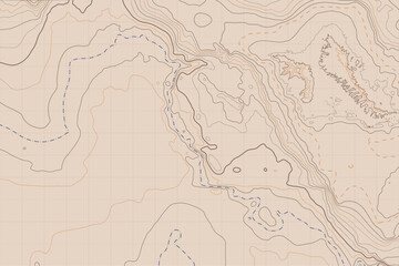 Neutral-toned topographic map emphasizing geographical features and hiking trails, offering a serene and detailed view of the terrain for explorers