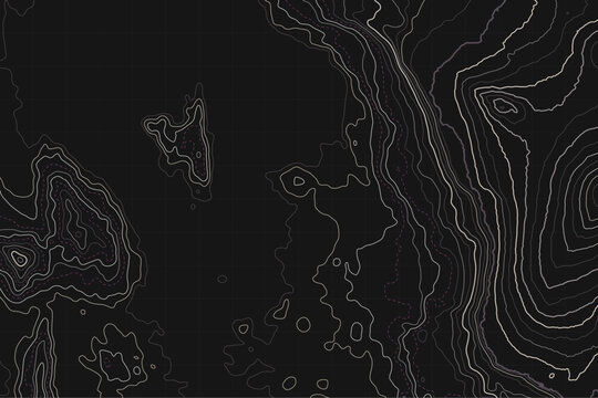 Elegantly contrasting topographic lines in white against a deep black backdrop, highlighting geographical contours for educational or artistic use