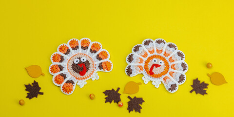 Autumn table setting. Thanksgiving cutlery, traditional fall decor, flat lay. Festive cozy mood