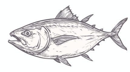 Tuna Seafood Linear Hand Drawn Sketch of Fish Meat
