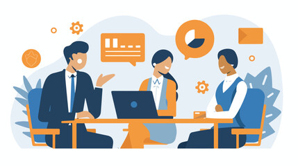 Obraz premium Professional Discussion: Employees Listening to Manager Explaining Management Strategies