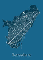 Barcelona, Spain artistic blueprint map poster