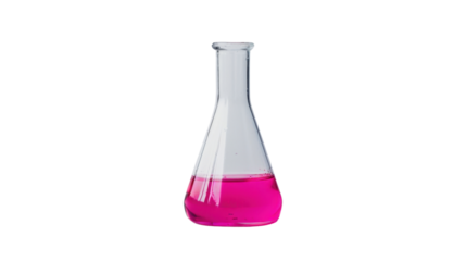 Flask with pink liquid on transparent background