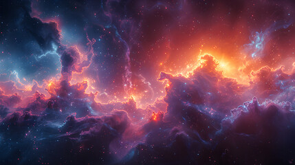 A vibrant cosmic nebula with swirling masses of bright blues, purples, and pinks, with smoky textures blending seamlessly, representing the awe-inspiring beauty of the universe 