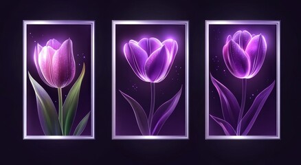 Bokeh-style posters with glowing tulips.