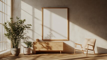 Concept of home interior, retro style, and stylish living space in mid-century modern living room.