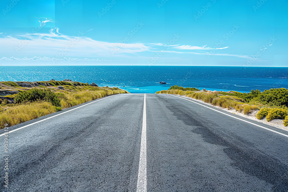 Poster Light Traffic on Scenic Route with Stunning Ocean View  