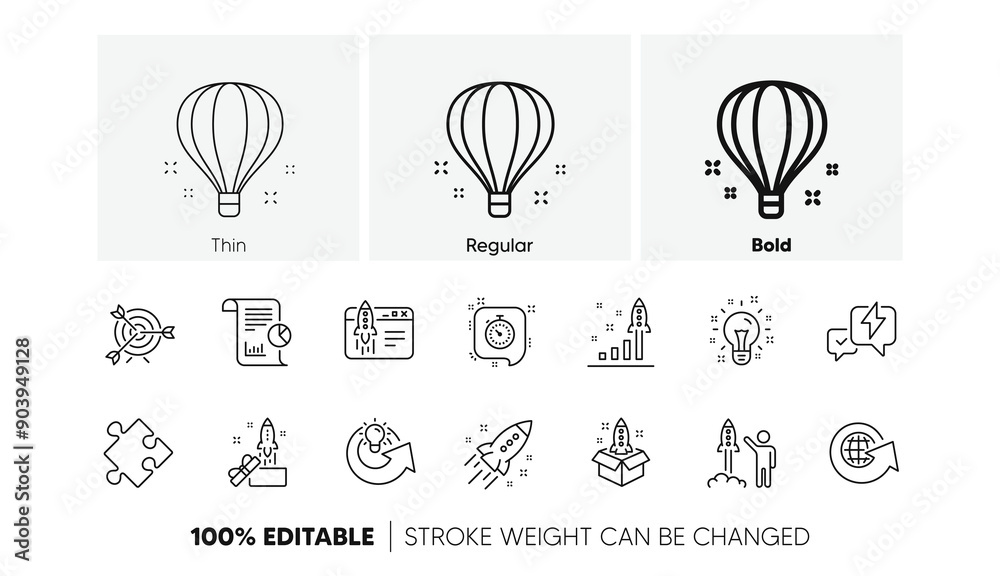 Poster launch project, business report and target. startup line icons. strategy linear icon set. line icons