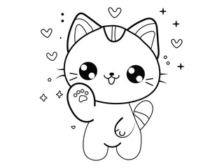 Hand drawn cute chidi cat line art for kids coloring book illustration