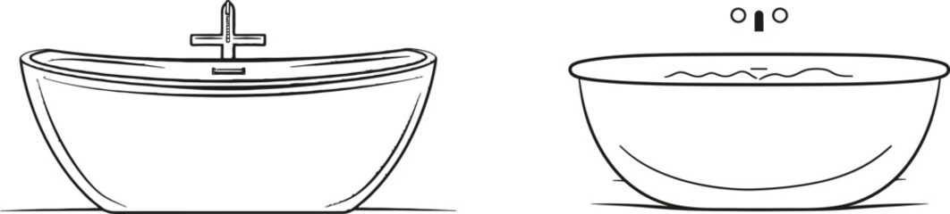 Icon of bathtub outline on white. Bath continuous one line modern drawing.