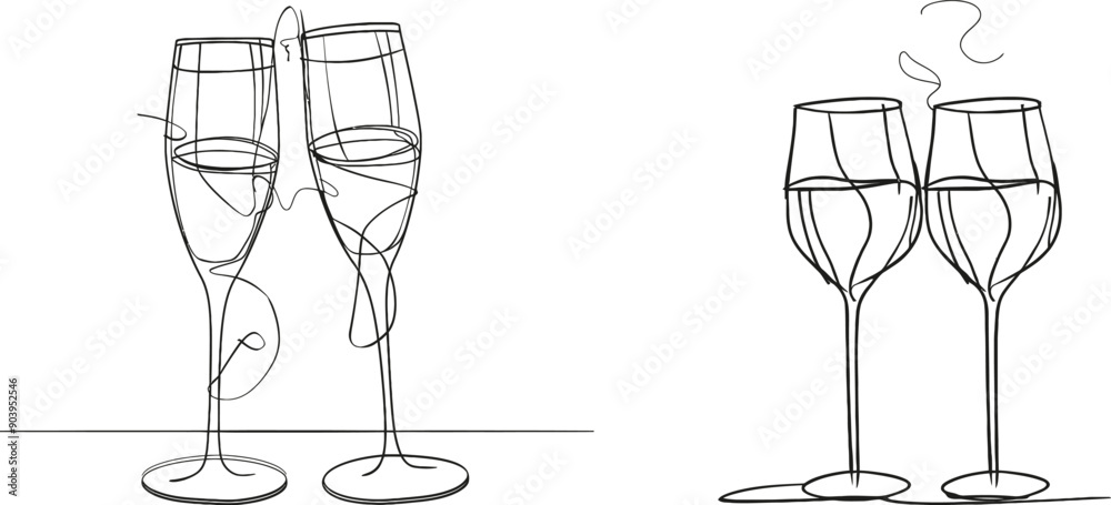 Canvas Prints Continuous line drawing style of glasses clinking on white. A minimalist design of black linear lines isolated on white.