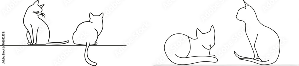 Poster this is a continuous one line drawing of two cats in a minimalism style. cute cat animals mascot con