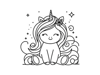 Obraz premium Hand drawn unicorn line art for kids coloring book illustration