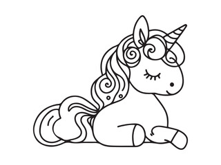 Hand drawn unicorn line art for kids coloring book illustration