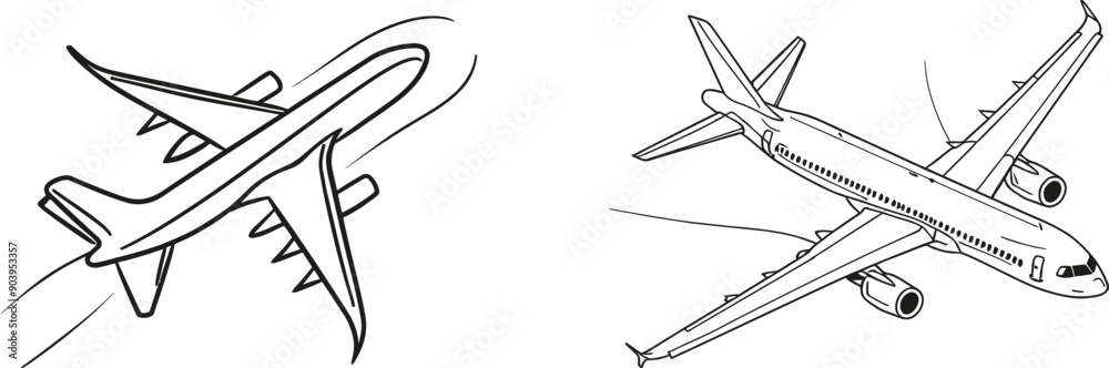 Aufkleber drawing of an airplane in one line. minimalist art. transportation in one line. white background iso