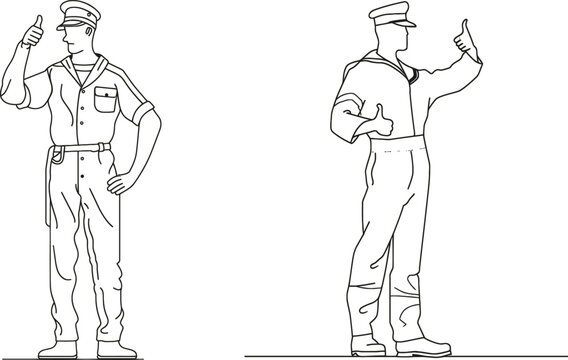 sailor giving thumbs up, black and white clip art preview
