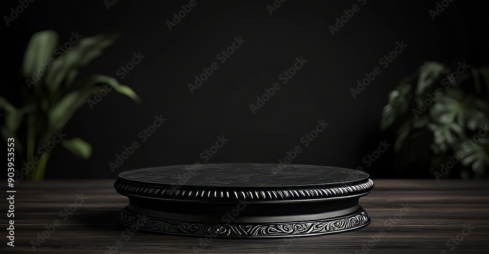 Wall mural empty black pedestal with a stylish design. perfect for advertising and design.