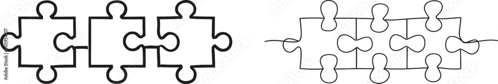 Poster the illustration of a continuous line drawing depicts a player joining pieces together to form a puz