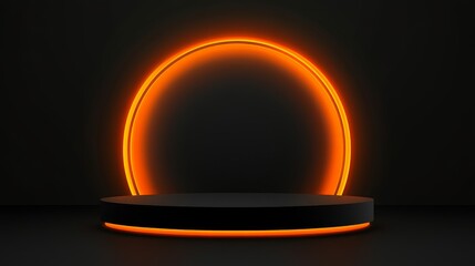 Empty black podium with light orange background for product display
