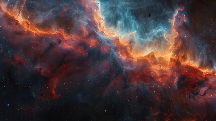 Abstract representation of a nebula with a mix of bold and soft colors, including bright pinks and deep blues, with smoky textures creating a sense of depth 