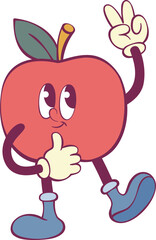 Apple retro groovy mascot cartoon character