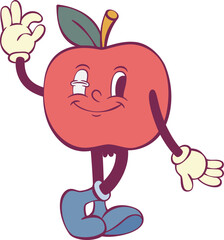 Apple retro groovy mascot cartoon character
