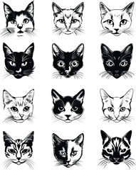 Artistic Cat Face in Black and White Style