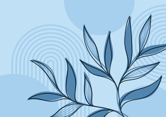 Tropical leaves plant soft blue design flower background