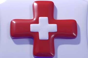 Obraz premium 3D red medical cross emphasizing healthcare services medical expertise and professional care in a modern and clean setting.