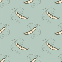 Pattern with Pea pods , on blue pastel background.