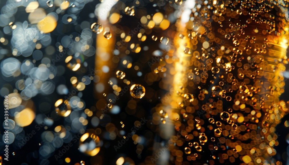 Aufkleber a blurry image of a drink with bubbles and a splash of color
