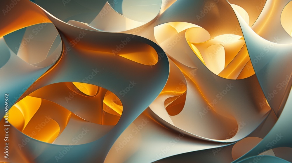 Poster abstract 3d shapes with shadows and highlights creating a sense of depth.