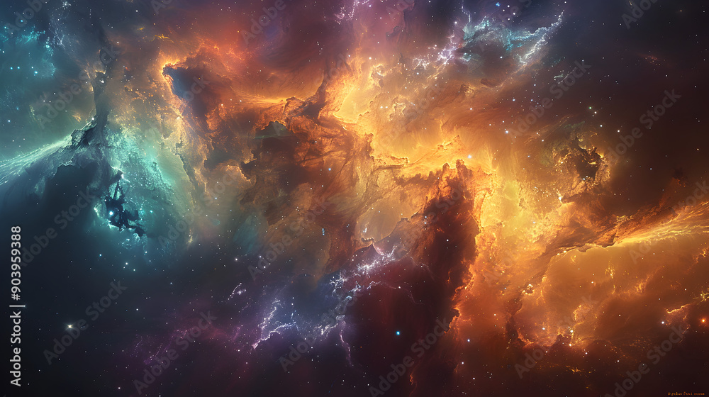 Wall mural a nebula with swirling masses of pinks and purples, interspersed with dark shadows, creating a dynam