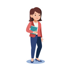 A beautiful girl with a book in a suit.  A simple vector illustration of a cartoon-style man on a white background.