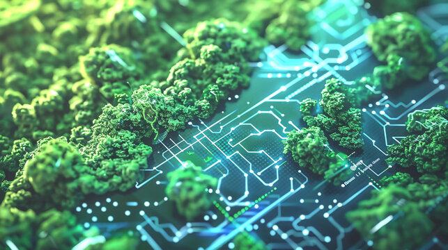 AI systems analyzing environmental data to develop innovative solutions for combating climate change and promoting sustainability