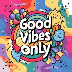 Good Vibes Only colorful background and text (T-shirt Design Motivational Quote, Illustration ,Typography)