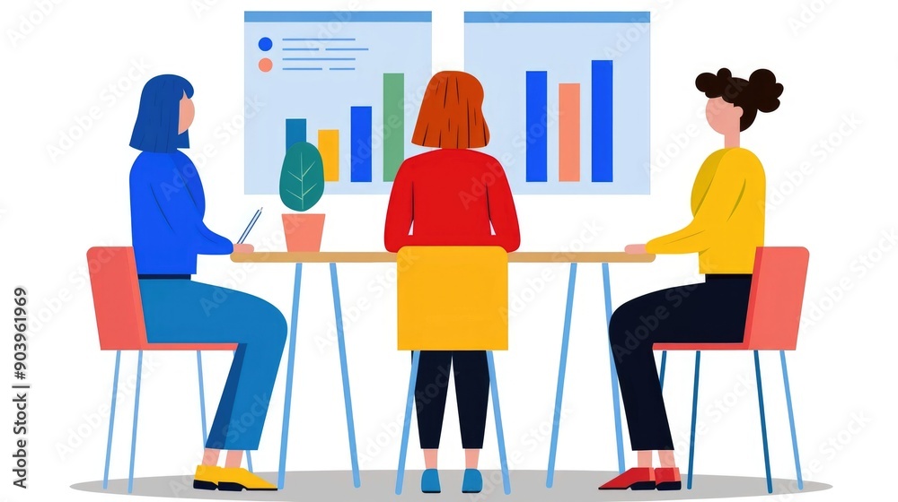 Poster of a professional team brainstorming and discussing seo strategy in an office meeting setting with f