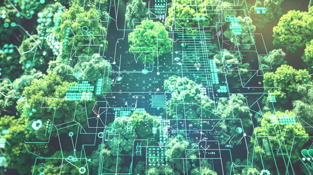 AI systems analyzing environmental data to develop innovative solutions for combating climate change and promoting sustainability