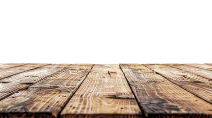 Empty wooden table on transparent background