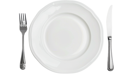 Plate with knife and fork on transparent background
